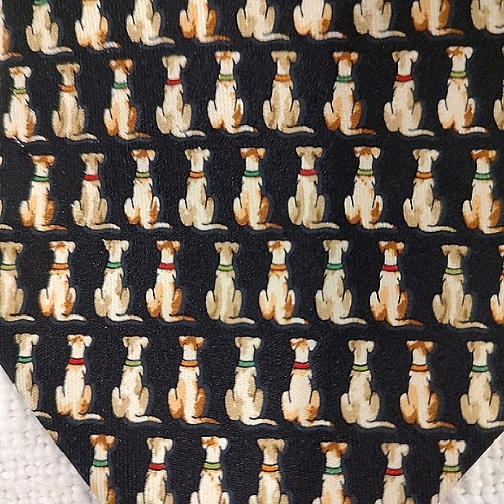 Salvatore Ferragamo Silk Tie Dogs Black Greyhound Career
